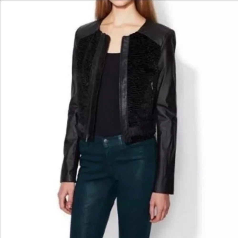BCBG Bernice black leather mixed jacket